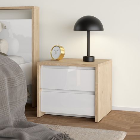 Comodino Abacassab, un Ripiano, 2 Cassetti, Apertura Scorrevole, 52x48x45h cm Marrone Rovere (1/5)