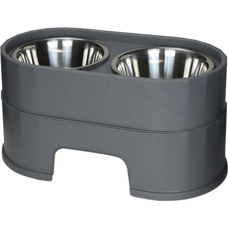 1 gamelle surélevée, dimensions 44 x 25 x 14 cm, en PP et acier inoxydable, pour chiens de toutes tailles, avec 2 récipients amovibles (1/5)