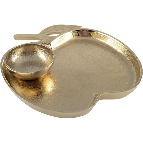 Plateau de Service en Forme de Pomme Doré avec Petite Coupelle 26,5 x 25,5 x 2 cm - PANGIVO (1/4)