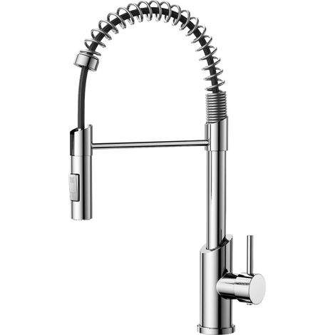 Robinet Cuisine, Mitigeur Évier à Arc Élevé avec Douchette Extensible 360° Pivotant, Mitigeur Cuisine avec Deux Fonctions De Pulvérisation Robinet Evier Acier Inox (1/5)