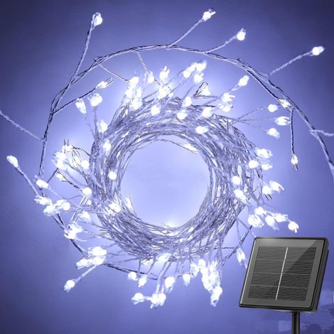 Guirlande solaire pour extérieur, 3 m, 100 LED, étanche, 8 modes de feux d'artifice, éclairage de balcon, pour arbre, terrasse, fête de Noël, décoration de mariage (blanc chaud)