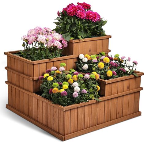 WONDERMAKE® Grand carré Potager en Bois de Cerisier Massif Haute, lit de Jardin surélevé sur Pieds, jardinière rectangulaire pour Jardin Balcon extérieur, Marron Brun