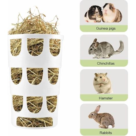 Höhäck for vita smådjur, hängbar porös matskål i plast, fooddispenser, buralbehörde for kaniner, hamstrar, chinchillo (1/4)