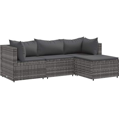 Maison Exclusive - Set Divani da Giardino 4 pz con Cuscini in Polyrattan Grigio