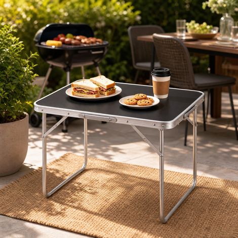 Mesa plegable de camping FloraGrace, 70 x 50 x 60 cm, metal negro, ahorro de espacio (1/5)