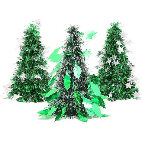 Mini-Weihnachtsbaum, kleiner Weihnachtsbaum, künstlicher Glitzer-Pailletten-Desktop-Dekorationsbaum für Zuhause und Büro (3er-Pack) (grün) (1/2)