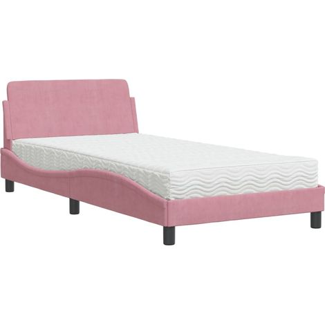 Lit simple,Lit adulte,Lit avec matelas rose 100x200 cm velours CFW64133 (1/5)
