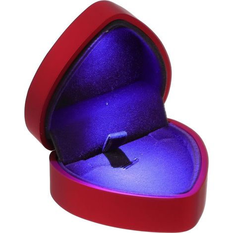 Caja de joyería de plástico, roja, con tapa en forma de corazón LED. (1/5)