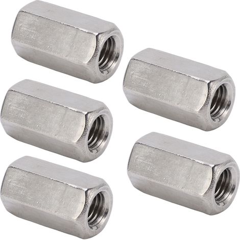 Lot de 5 écrous hexagonaux de raccordement métriques M12 x 1,75, 19 L35 mm, en acier inoxydable, pour tige longue. (1/5)