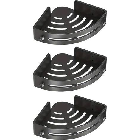 Étagère triangulaire de salle de bain 3 niveaux, modèle de base, porte-serviettes de rangement sans perçage, couleur noire (1/5)