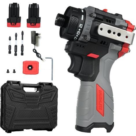 16.8V Cordless Brushless Impact Driver Screwdriver 45Nm 1600RPM Complete Kit Power Tool with 2-Speed Torque Adjustment for Wood PVC ABS (EU Version) (1/5)