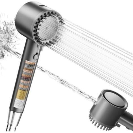 Pr High Pressure Filtering Shower Head - 20-Layer Filter, 5 Jet Modes, 1.5M Flexible - Water Saver to Eliminate Limescale, Chlorine and Bacteria (Gray) (1/4)