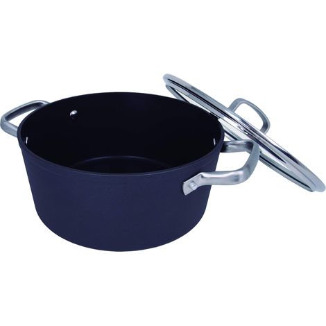 Série Samoa  Casserole Anti-adhésive 20 cm et 2,6 L  Aluminium Forgé  Compatible tous feux  Anses acier inox effet froid  Économie d'énergie  Va au lave-vaisselle  Noir  FULL INDUCTION (1/5)