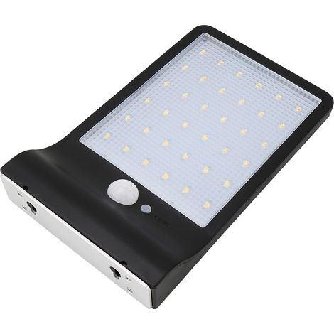 Lampe Solaire Exterieur 36 LED Détecteur de Mouvement Lumière Dimmable avec Télécommande Sans Fil Étanche Lampe Solaire pour Porte Couloir Patio Fence  sans Pôle （noir）