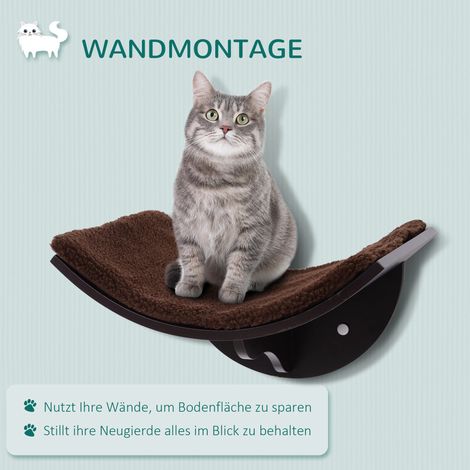 Mur d'escalade félin PwaHut, étagère suspendue pour chat, coussin moelleux mural, mobilier vertical pour chats jusqu'à 4,5 kg, brun (1/4)