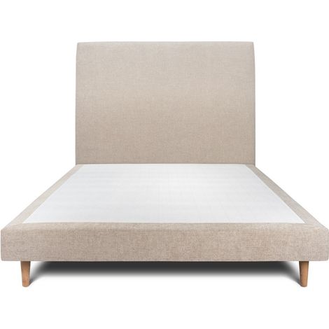 Lit 150x190cm avec tête de lit tapissier tissu et sommier tapissier beige brun - Hauteur totale : 29cm (1/5)