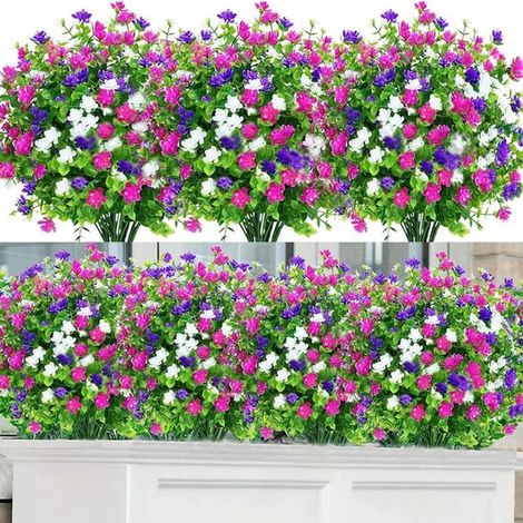 Fiori artificiali, 12 mazzi di arbusti artificiali, piante artificiali resistenti ai raggi UV, piante artificiali adatte per esterni, piante e fiori artificiali per casa, giardino e matrimoni (3 color