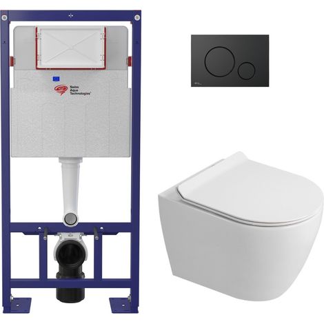 Pack WC bâti-support autoportant + WC sans bride Ceramia PixL avec abattant SoftClose + plaque noir (STCEPXWT01-U)