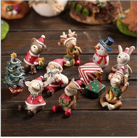 Lot de 8 mini décorations de Noël en résine, figurines de Noël pour la table, Père Noël et bonhomme de neige miniatures, pour la décoration de la maison, du jardin et des fêtes. (1/5)