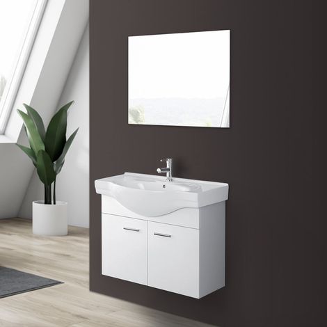 Mobile da bagno sospeso 80 cm 2 cassetti bianco lucido Stella Feridras (1/5)