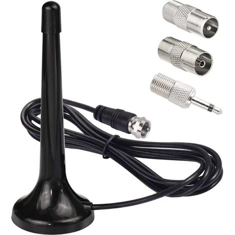 1 antenne TV et radio intérieure, récepteur DAB+ FM stéréo à haut gain, antenne domestique noire pour salon ou cuisine