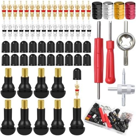 Kit Outils Valve Tubeless - TR412 TR413 - Extracteurs Noyau + Tiges Valve Caoutchouc + Bouchons Aluminium + Étui Transparent - 96 Pièces (1/5)
