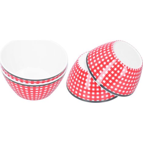 Ensemble de 4 Bols à Salade 6 Pouces en Céramique Imitation Porcelaine pour Service de Table à Motifs Quadrillés Rouges