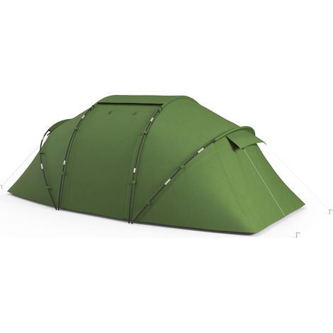 Tente tunnel 4-6 personnes imperméable 2000 mm avec porte et tapis de sol verte
