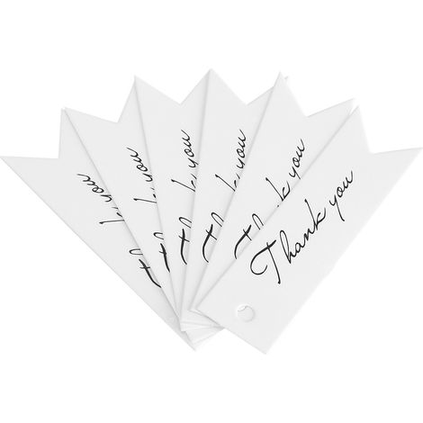 Packung mit 100 weißen Kraftpapier-Geschenkanhängern, Dankeskarten mit Botschaft, Papieranhängern zum Aufhängen für Dekorationszwecke. (1/5)