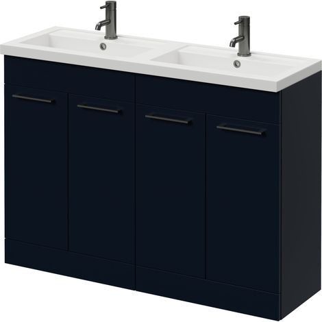 Napoli 390 Deep Blue 1200mm 4 Door Vanity Unit with Double Lucia Basins - 1200mm - Gunmetal Grey 160mm Handle