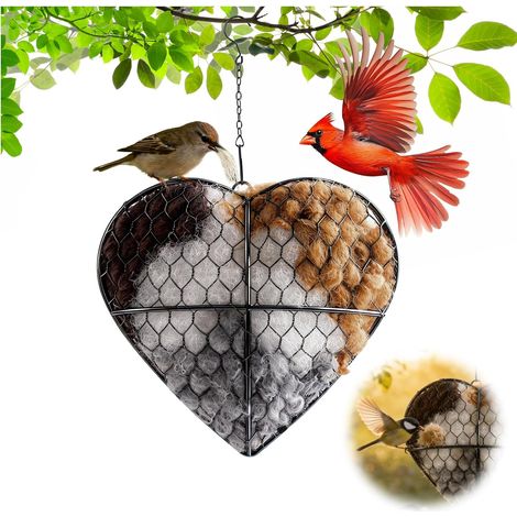 Nid en forme de cœur fait main en fibre d'alpaga, nid d'oiseau en fibre, abri pour oiseaux rechargeable, équipement de nidification pour oiseaux sauvages, cadeau pour les amoureux des oiseaux (1/5)