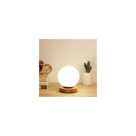 Moderne minimalistische Kugel-Tischleuchte, Schreibtischlampe mit Glasschirm und Holzfuß, Nachttischlampe mit Augenschutz, E27-Nachtlicht für Esszimmer, Café oder Bar (A)-Crezuo