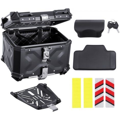 Motorrad-Topcase Motorradkoffer 55 L Heckbox aus Aluminiumlegierung mit Lederfutter, abnehmbare Motorrad-Topbox mit Schloss & Rückenpolster, Helmkoffer (470 x 430 x 367 mm) Schwarz (1/5)