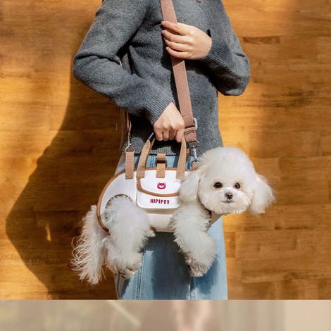 Sac de Transport pour Chien et Chat - Ortviai - Taille M (4-6,5 kg) - Bandoulière Réglable avec Laisse 1,5m - Respirant et Confortable pour Voyage - Marron Lumi (1/5)