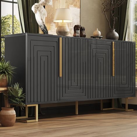 Aparador 152 x 40 x 75 cm en MDF negro con 2 puertas y 4 compartimentos HAVRYA (1/5)