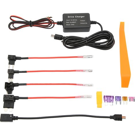 Kit de câblage pour caméra embarquée 12-30 V vers 5 V avec protection contre les sous-tensions, câble d'alimentation et kit de câblage pour caméra de rétroviseur et GPS. (1/5)