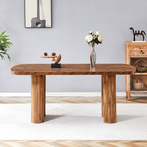 Table à manger noyer avec pied central arqué – 180x90cm, polyvalente pour salle à manger et réception, design moderne et élégant pour maison contemporaine (1/5)