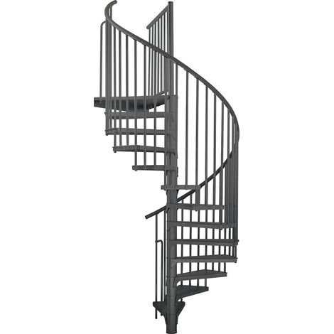 Minka Außenspindeltreppe Rondo Zink Color 38 - 305,5cm Geschosshöhe Anthrazit 160cm Durchmesser (1/5)