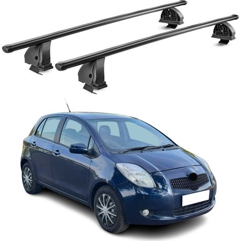 OMAC Stahl Dachträger Querträger Toyota Yaris II Schrägheck 2006-2011 – TÜV / DIN 75302:2019 – Abschließbar – Max. 75 kg – 2 Stangen – Schwarz