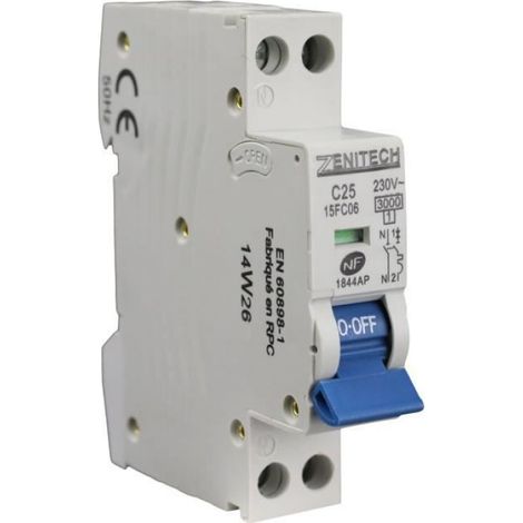 Disjoncteur Ph/N - 25 A - Pouvoir De Coupure 3.5 KA - 230 V - Conforme Norme Française NF - 1 Pièce (1/2)