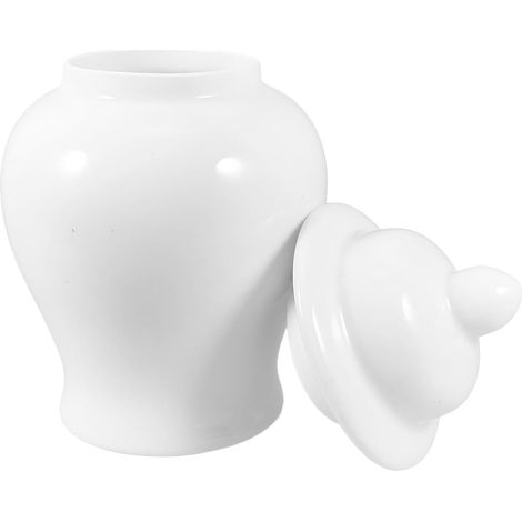 Pot Décoratif en Céramique Blanche Petit Modèle avec Couvercle – Récipient de Rangement pour Salon, Décoration Intérieure et Comptoir Cuisine – Bocal Élégant pour Thé, Sucre (1/5)