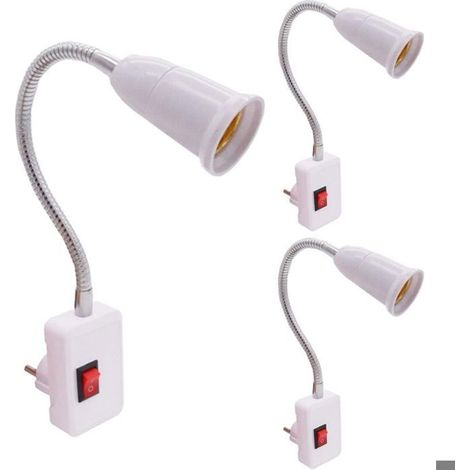 Lot de 3 douilles de lampe E27 sans cable avec interrupteur prise UE 23cm , culot E27 col de cygne 360° reglable (1/4)