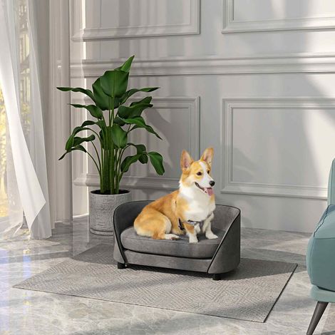 Canapé pour chien avec coussin doux housse amovible et lavable revêtement en velours néerlandais gris
