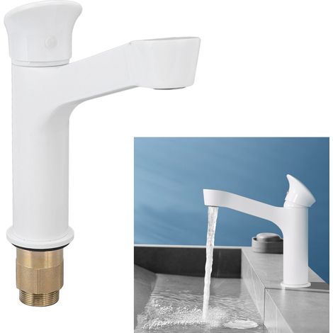 Robinet de lavabo tout cuivre, meuble-lavabo, lavabo sous plan, robinet d'eau chaude et froide, blanc (1/5)