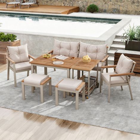 Sofá jardín comedor con carro desmontable beige OKMYHOME (1/4)