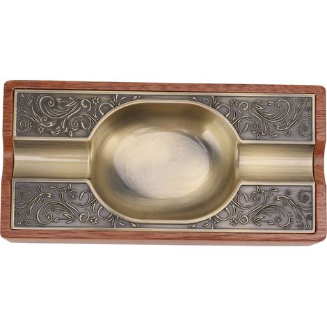 Cendrier à cigares léger de luxe, Vintage, Portable, en bois massif, décoration en métal pour Patio, maison, Bronze (1/5)