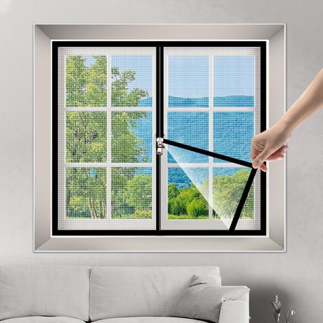 Moustiquaire Fenetre Adhésive avec Fermeture Éclair 120x140 cm Bande Auto-agrippante Transparent et Tissu PP Respirant
