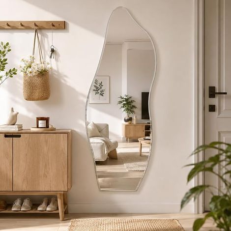 Frameless Asymmetric Wall Mirror 160x60cm Large Irregular Wall Mirror with MDF Back Panel Decorative Mirror for Wall Living Room Bathroom Hallway Entryway Decoration (1/3)