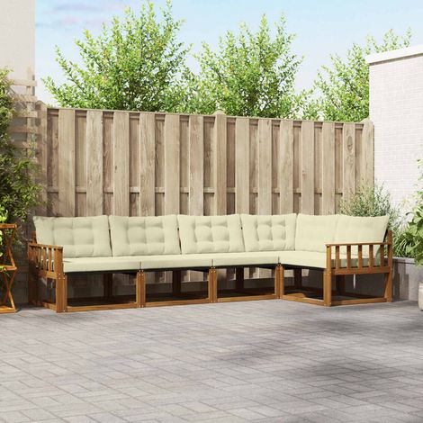 Outdoor-Sofagarnitur mit Kissen 5 pcs Natur und Creme (1/5)