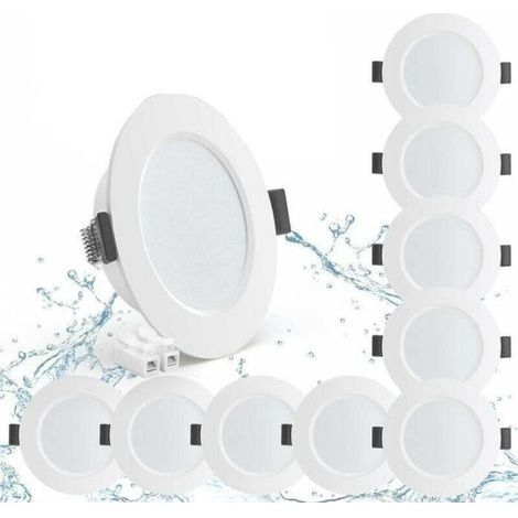 Lot de 10 spots encastrables LED 5W – IP44 98mm – Blanc neutre 4000K – Éclairage 450lm pour salle de bain, salon, cuisine (1/5)